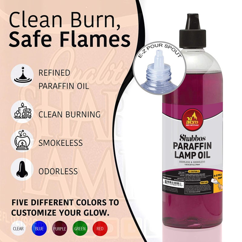 Ner Mitzvah Paraffin Lamp Oil - Purple Smokeless, Odorless, Clean Burning Fuel for Indoor and Outdoor Use with E-Z Fill Cap and Pouring Spout - 32oz - Image 2